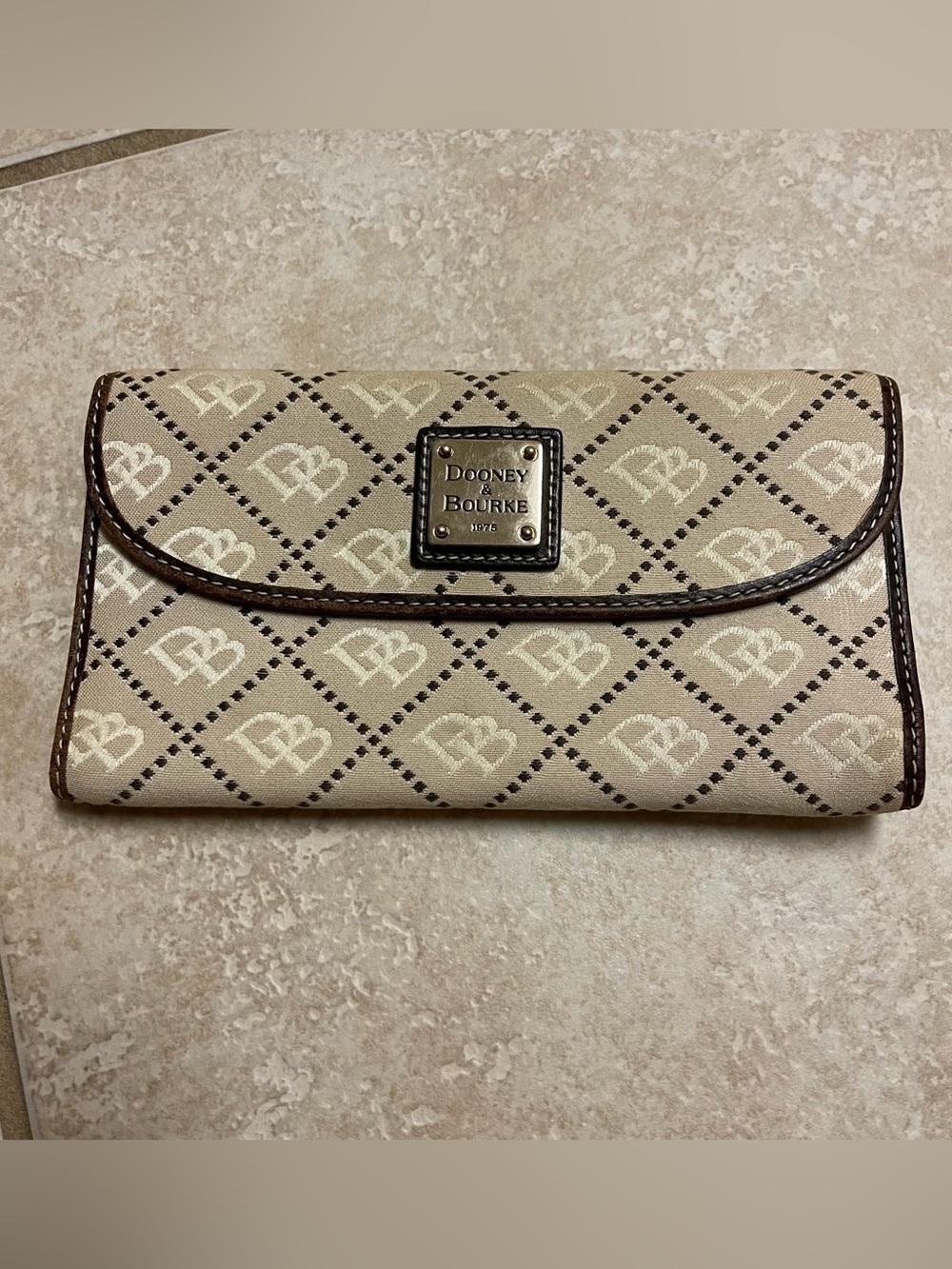 Dooney & Bourke Signature Monagram Canvas Continental Flap Wallet Brown Leather